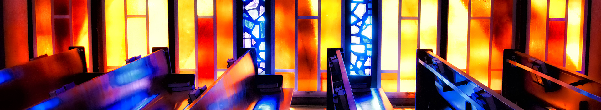 Stain,Glass,Reflections,Reflected,Off,Of,Church,Pews